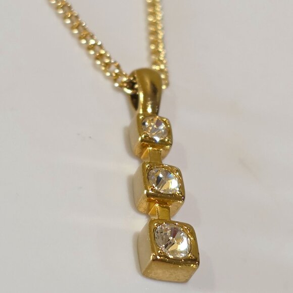 Beautiful Gold Finish Graduated Three Stone Pendant on Gold Finish Chain - Picture 9 of 16